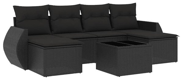 7 részes fekete polyrattan kerti ülőgarnitúra párnával