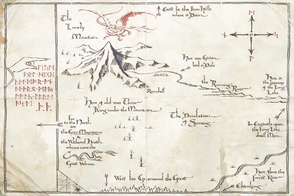 Művészi plakát Hobbit - Map of The Unexpected Journey