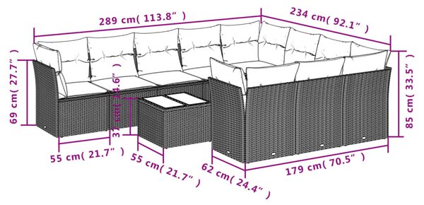 11 részes fekete polyrattan kerti ülőgarnitúra párnákkal