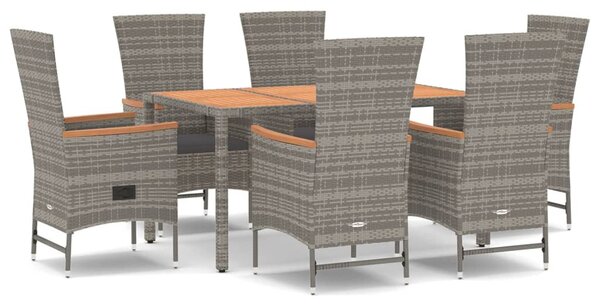 7 részes szürke polyrattan kerti étkezőgarnitúra párnával