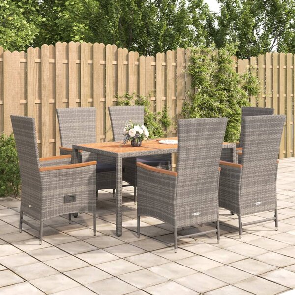 7 részes szürke polyrattan kerti étkezőgarnitúra párnával