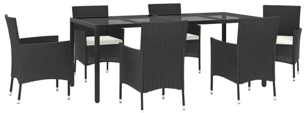 7 részes fekete polyrattan kerti étkezőgarnitúra párnával