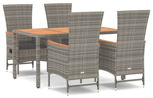 5 részes szürke polyrattan kerti étkezőgarnitúra párnával