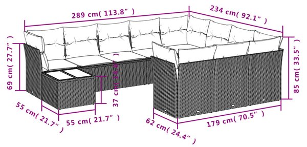 11 részes fekete polyrattan kerti ülőgarnitúra párnákkal