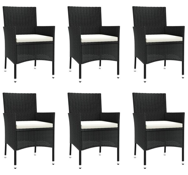 7 részes fekete polyrattan kerti étkezőgarnitúra párnával