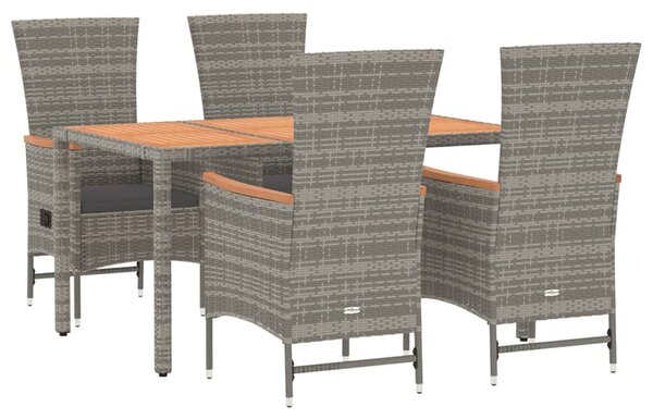 5 részes szürke polyrattan kerti étkezőgarnitúra párnával