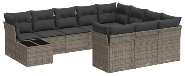 11 részes szürke polyrattan kerti ülőgarnitúra párnákkal