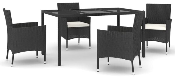 5 részes fekete polyrattan kerti étkezőgarnitúra párnákkal