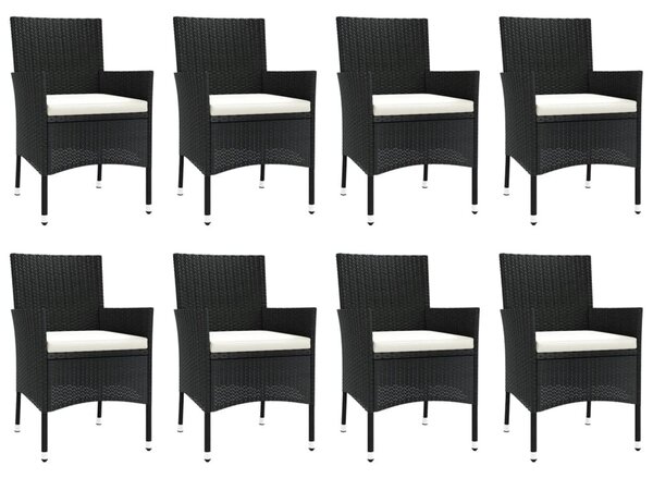 9 részes fekete polyrattan kerti étkezőgarnitúra párnákkal