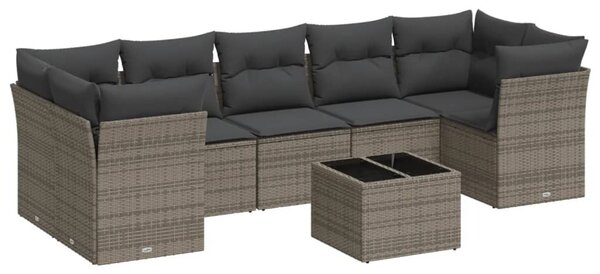 8 részes szürke polyrattan kerti ülőgarnitúra párnákkal