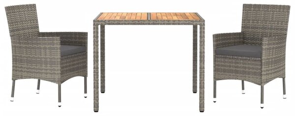 3 részes szürke polyrattan kerti étkezőgarnitúra párnával