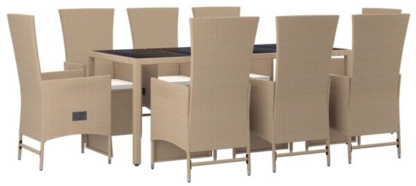 9 részes bézs polyrattan kerti étkezőgarnitúra párnákkal