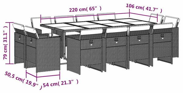 13részes vegyes bézs polyrattan kerti étkezőgarnitúra párnákkal