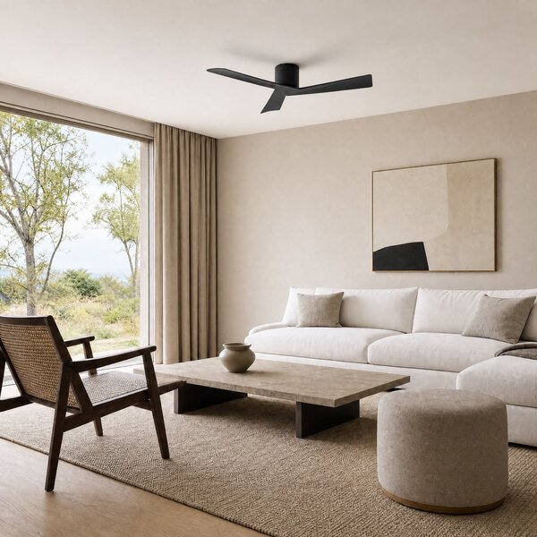 Ventoro mennyezeti ventilátor, fekete, fém, Ø 132 cm – Lucande Lucande, Ventoro, Fekete, Nappali, Fém, Modern