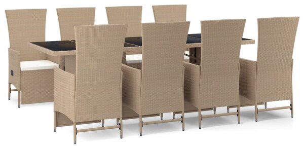 9 részes bézs polyrattan kerti étkezőgarnitúra párnákkal
