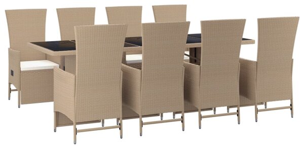 9 részes bézs polyrattan kerti étkezőgarnitúra párnákkal