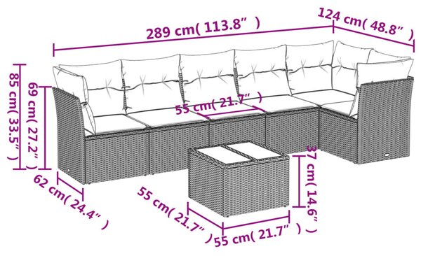 7 részes fekete polyrattan kerti ülőgarnitúra párnával