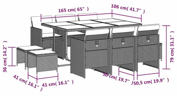 11részes vegyes bézs polyrattan kerti étkezőgarnitúra párnákkal