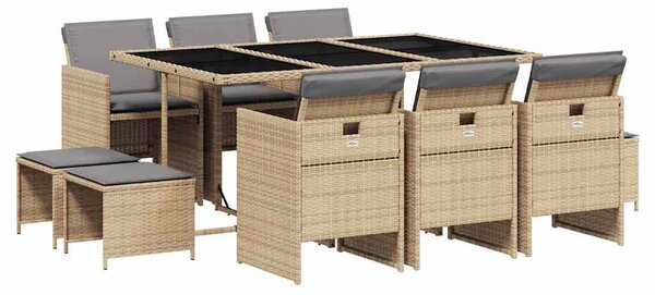 11részes vegyes bézs polyrattan kerti étkezőgarnitúra párnákkal