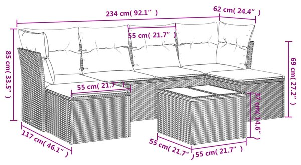 7 részes szürke polyrattan kerti ülőgarnitúra párnákkal