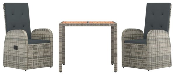 3 részes szürke polyrattan kerti étkezőgarnitúra párnával