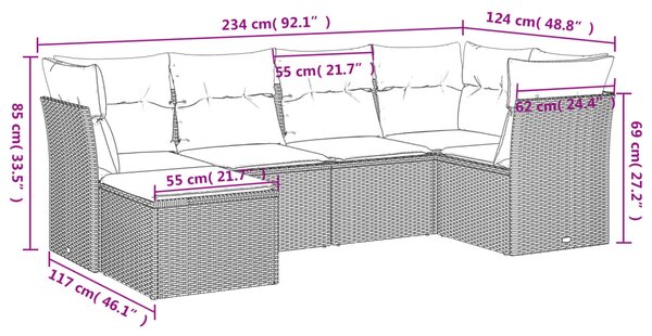 6 részes szürke polyrattan kerti ülőgarnitúra párnákkal