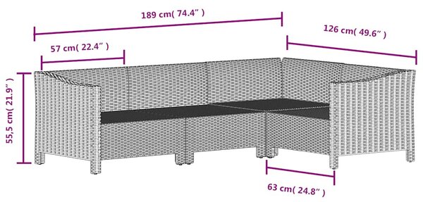 5 részes szürke polyrattan kerti ülőgarnitúra párnákkal