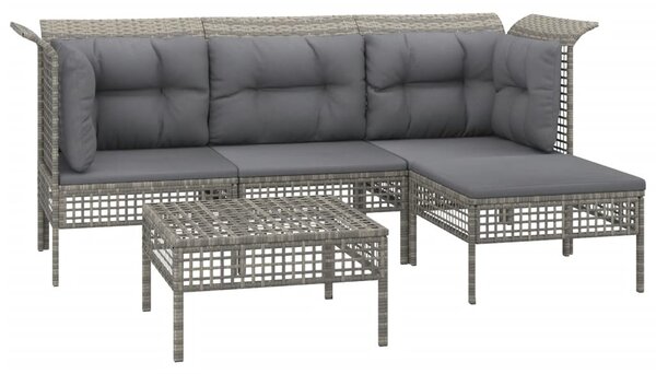 5 részes szürke polyrattan kerti ülőgarnitúra párnákkal