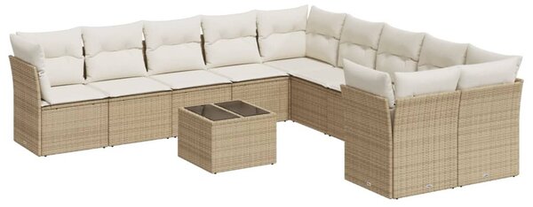 11 részes bézs polyrattan kerti ülőgarnitúra párnákkal