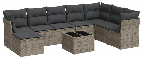 9 részes szürke polyrattan kerti ülőgarnitúra párnákkal