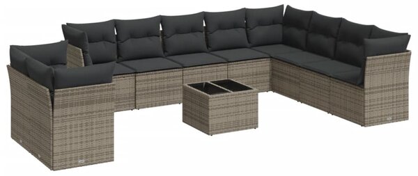11 részes szürke polyrattan kerti ülőgarnitúra párnákkal