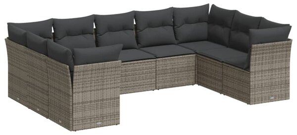 9 részes szürke polyrattan kerti ülőgarnitúra párnákkal