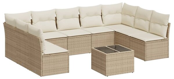 10 részes bézs polyrattan kerti ülőgarnitúra párnával
