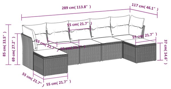 7 részes bézs polyrattan kerti ülőgarnitúra párnákkal
