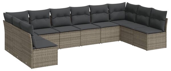 10 részes szürke polyrattan kerti ülőgarnitúra párnákkal