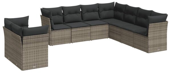 9 részes szürke polyrattan kerti ülőgarnitúra párnákkal