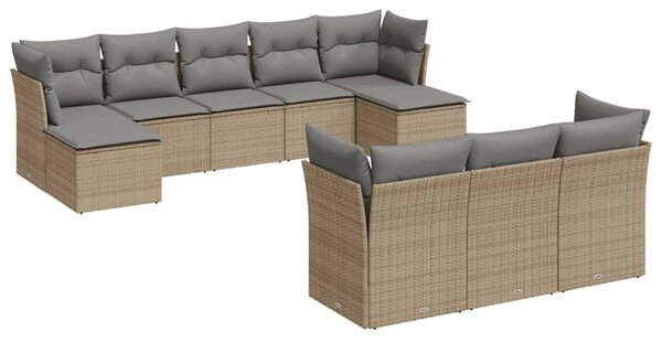 10 részes bézs polyrattan kerti ülőgarnitúra párnával