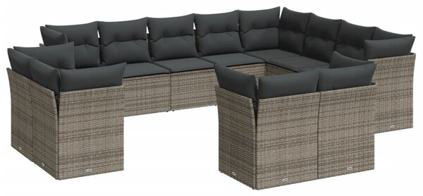 12 részes szürke polyrattan kerti ülőgarnitúra párnákkal