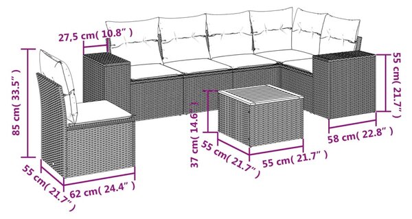 7 részes bézs polyrattan kerti ülőgarnitúra párnákkal
