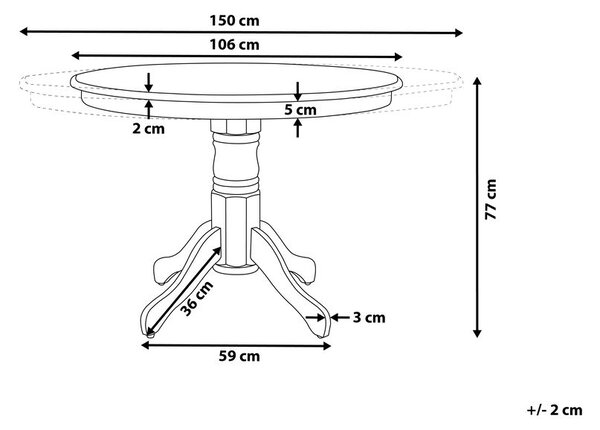 Kihúzható étkezőasztal AKRON Világos kőris 106/150 cm 106 cm Keményfa