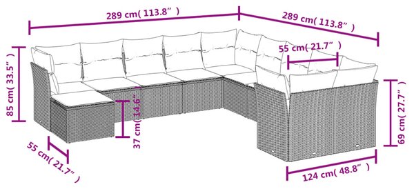 11 részes bézs polyrattan kerti ülőgarnitúra párnákkal