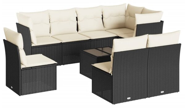 9 részes fekete polyrattan kerti ülőgarnitúra párnákkal