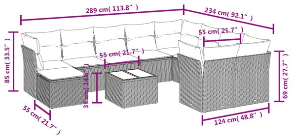 11 részes fekete polyrattan kerti ülőgarnitúra párnákkal
