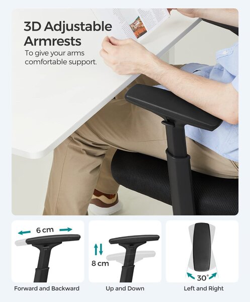 SONGMICS OBN064B01 Ergonomikus Hálós Irodai Szék Állítható Deréktámasszal Fekete