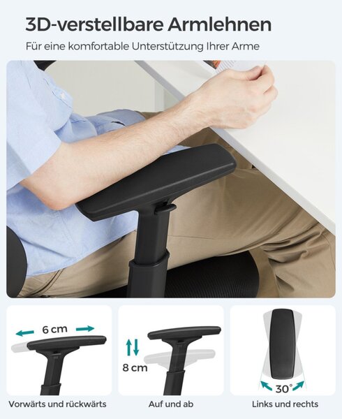 SONGMICS OBN064B01 Ergonomikus Hálós Irodai Szék Állítható Deréktámasszal Fekete