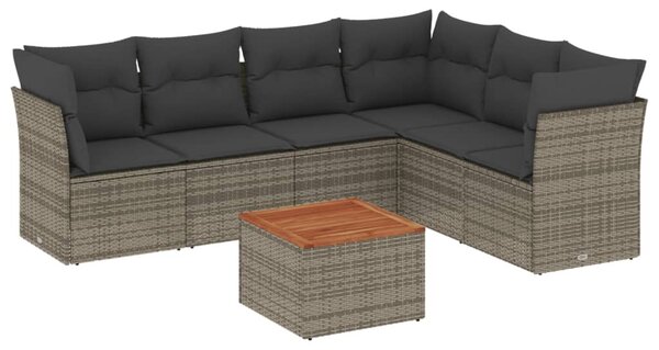 7 részes szürke polyrattan kerti ülőgarnitúra párnákkal