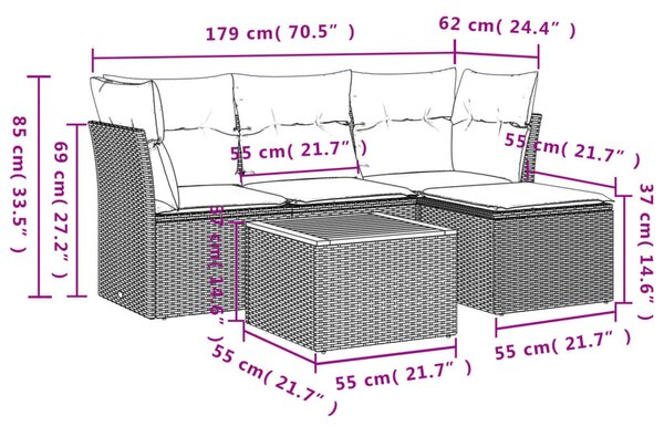 5 részes bézs polyrattan kerti ülőgarnitúra párnákkal