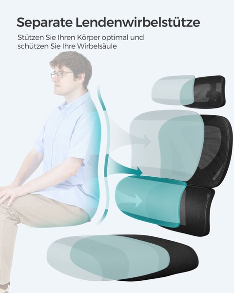 SONGMICS OBN064B01 Ergonomikus Hálós Irodai Szék Állítható Deréktámasszal Fekete