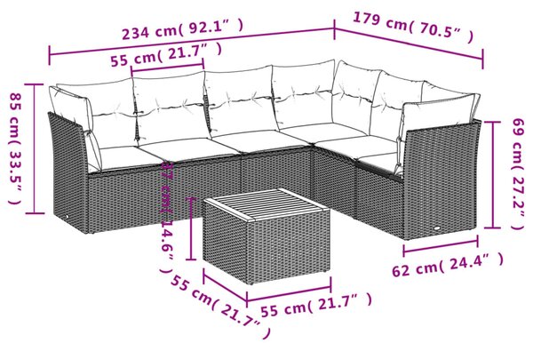 7 részes bézs polyrattan kerti ülőgarnitúra párnákkal