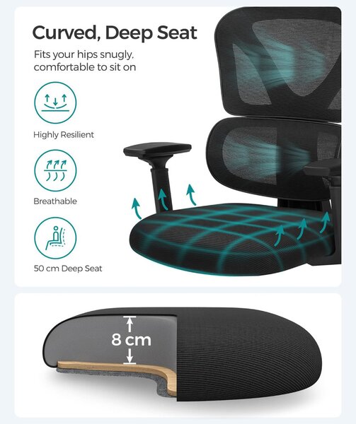 SONGMICS OBN064B01 Ergonomikus Hálós Irodai Szék Állítható Deréktámasszal Fekete